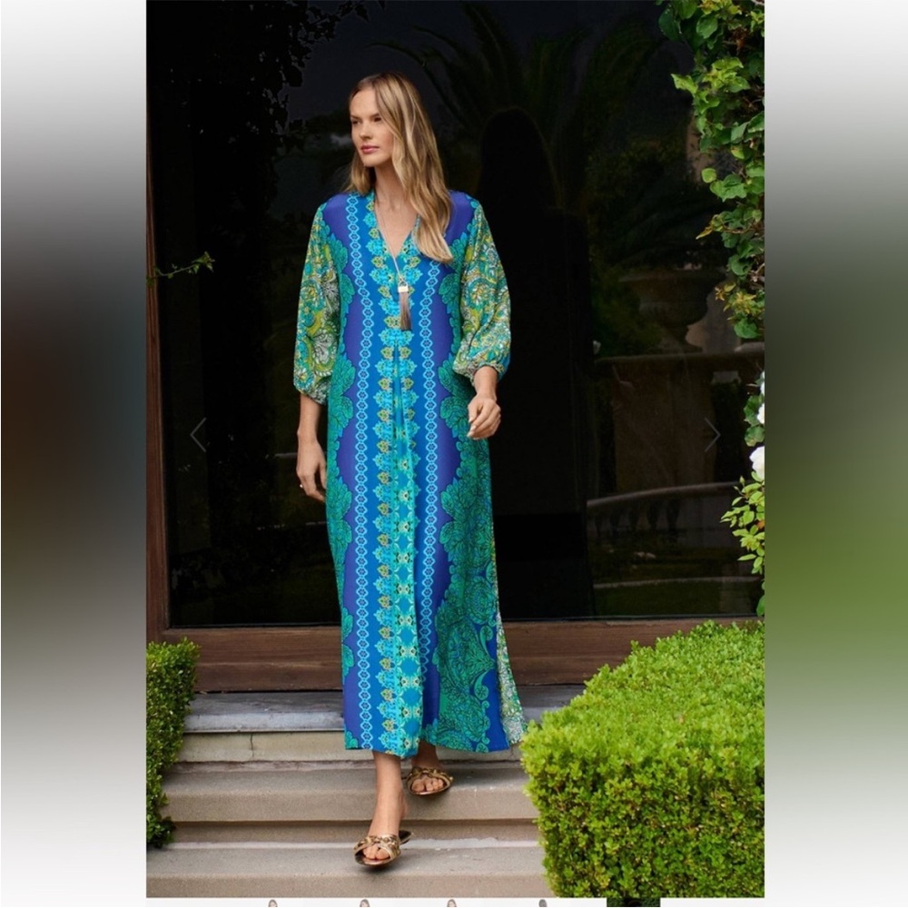 Johnny Was Vibrant Blue and Green Maxi Dress